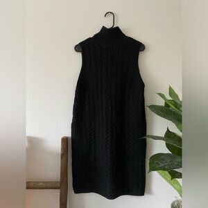 NWT Black Cable Knit Halter Mock Neck Preppy Knit Sweater Dress size L/XL